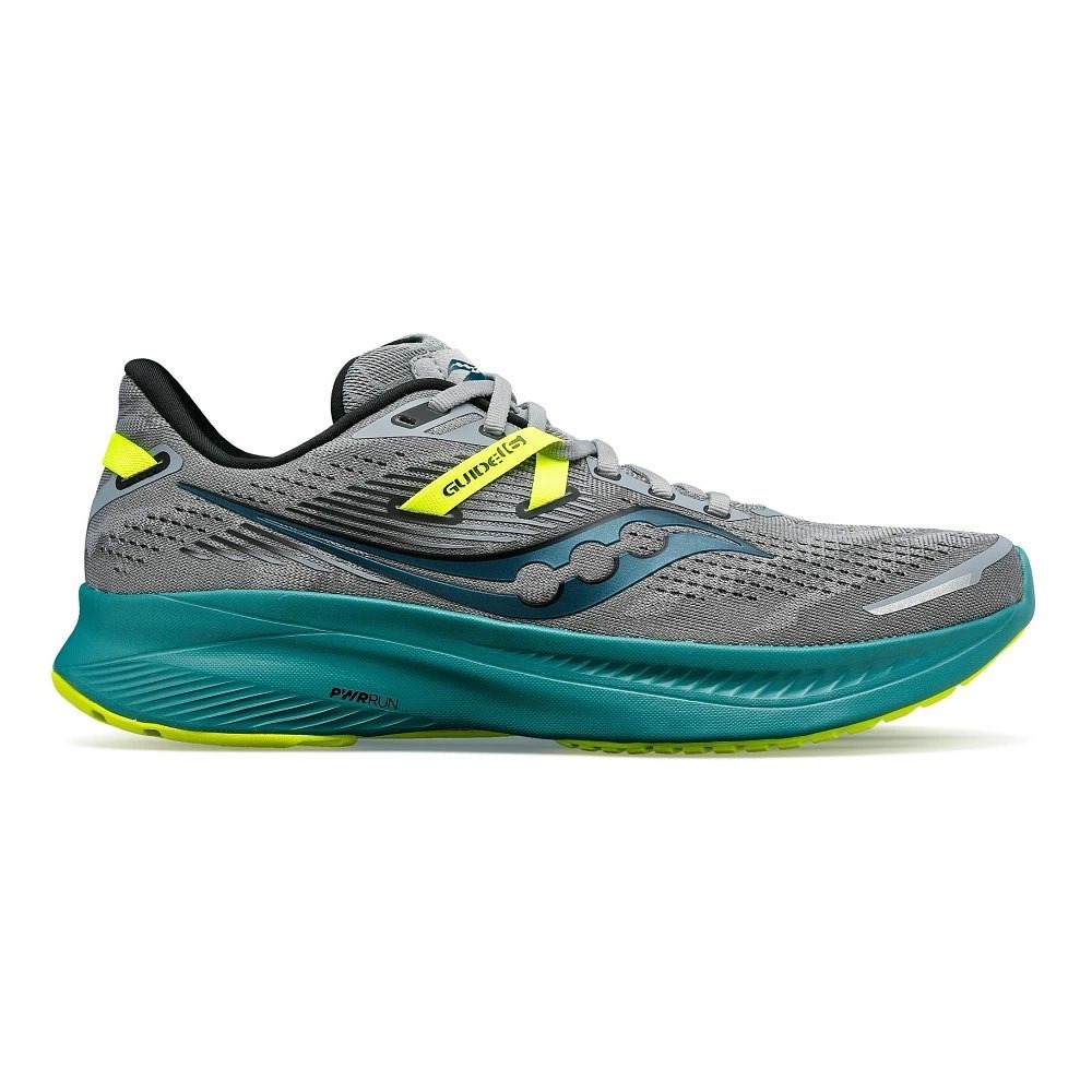 Saucony Guide 16 Running Shoes Size 9 Wide Grey Teal Citron